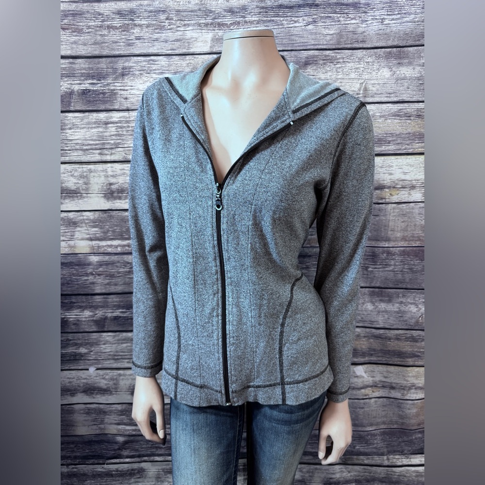 Spa by Chico’s Jacket Size 1‎ Gray Zip Front 8 Hooded Stretch